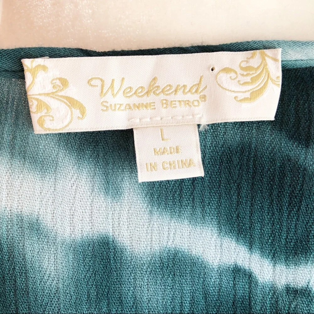 Weekend by Suzanne Betro Teal Green Tie Dye Print Blouse Large